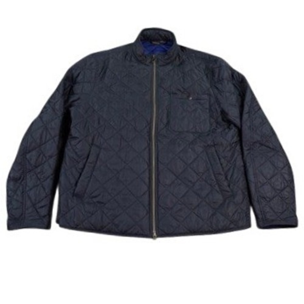 Barbour Pod Jacket Mens XL Navy Blue Diamond Quilted Full Zip Logo Coat